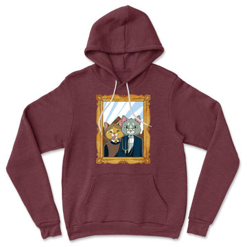 American Gothic Cats Hoodie in Heather Maroon color